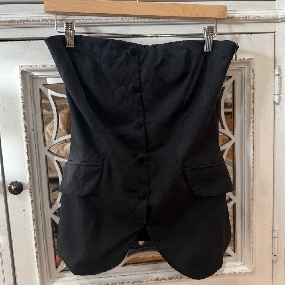 Reformation Tonya Top Black‎ Strapless  Non-functional Button Front Size 6